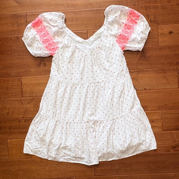 Loft Puff Sleeve Polka Dot Embroidered Tiered Dressb Size S Boho - Picture 4 of 14